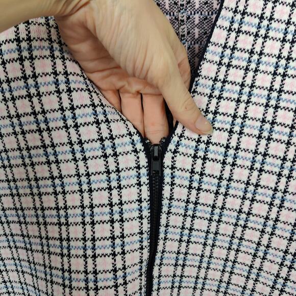 Scanlan Theodore Houndstooth Knit Blazer Womens Large White Pink Zip Up Preppy - Picture 3 of 7